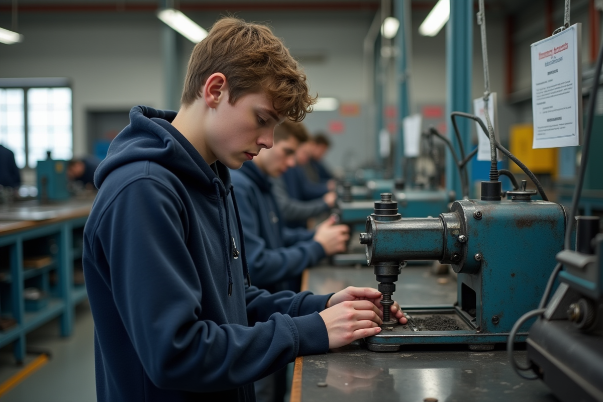 Adolescent en atelier de mécanique en France