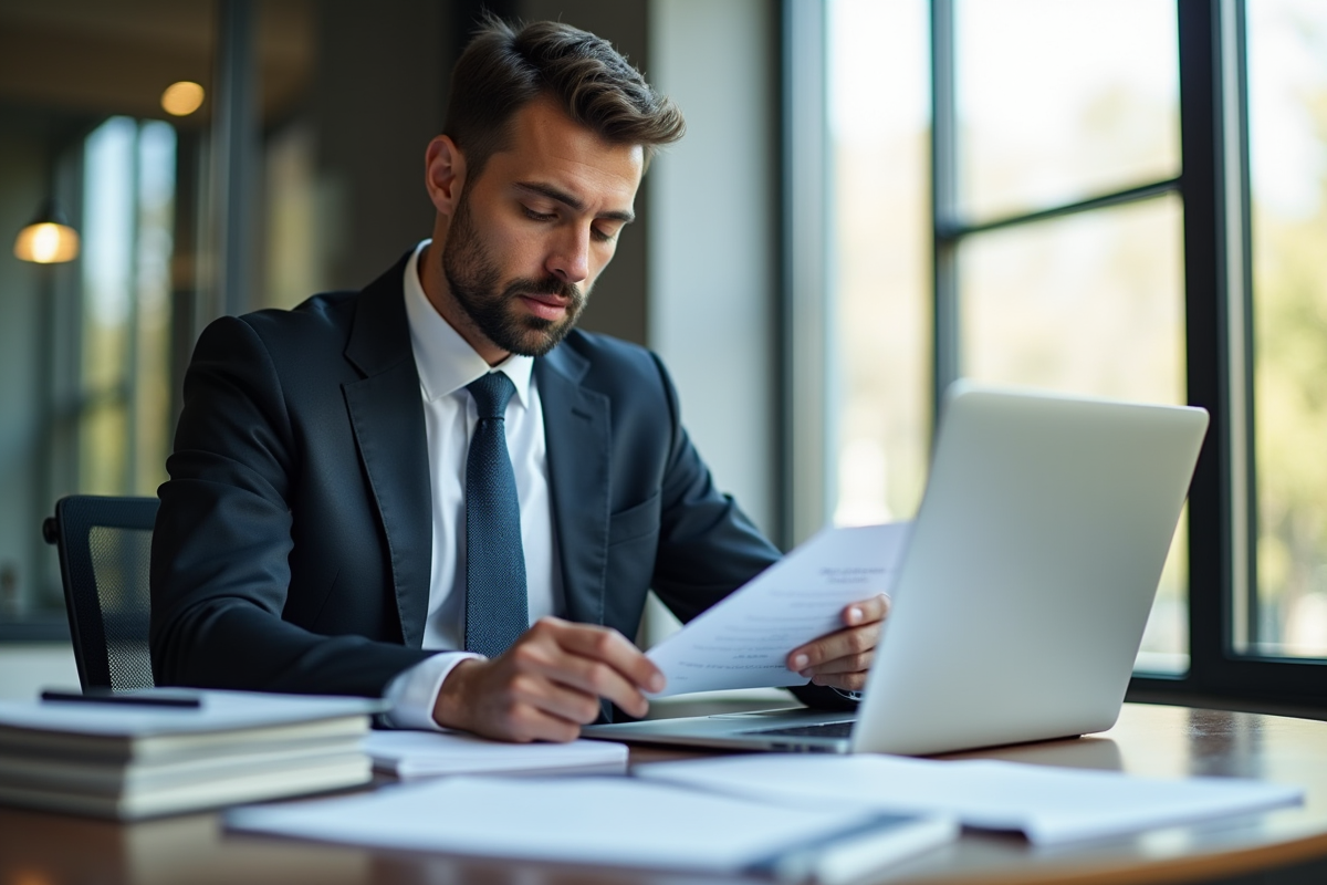 Consultant confiant vérifiant diplômes et certificats