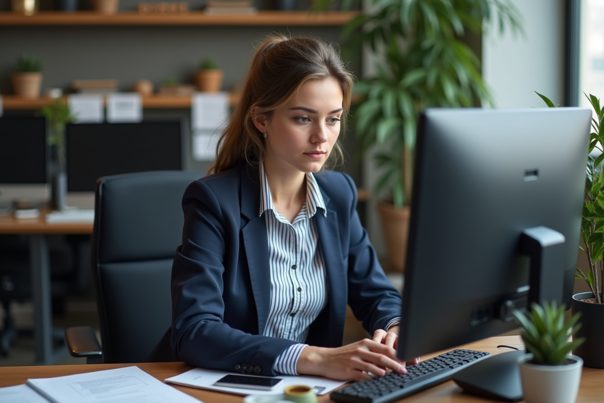 Jeune femme consultante IT travaillant sur ses écrans