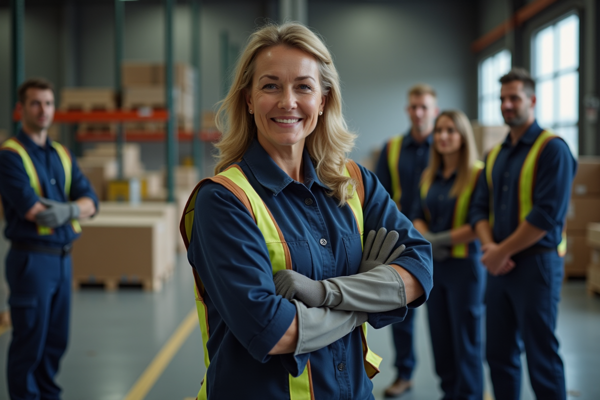 Femme en uniforme montrant l