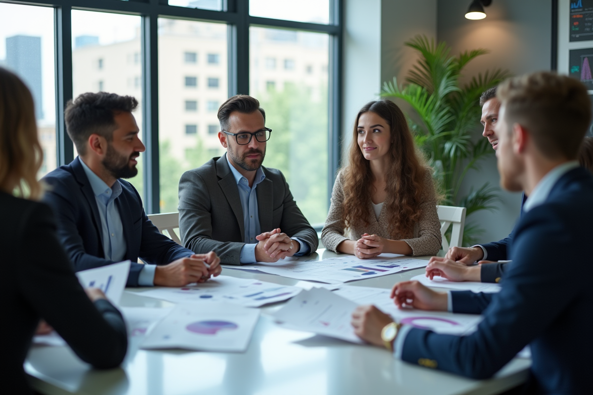 Groupe de professionnels en réunion d'affaires en équipe