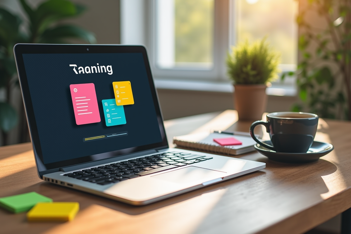 Espace de travail créatif avec ordinateur et notes