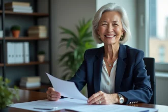 Femme dirigeante souriante dans un bureau moderne