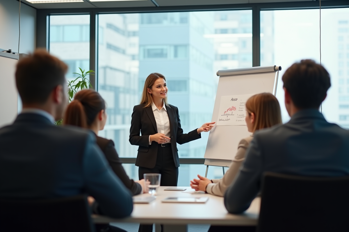 Femme confiante donnant une formation en entreprise