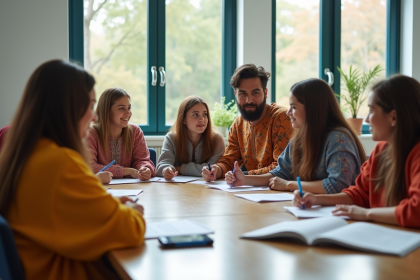 Groupe d'étudiants multiculturels en classe moderne