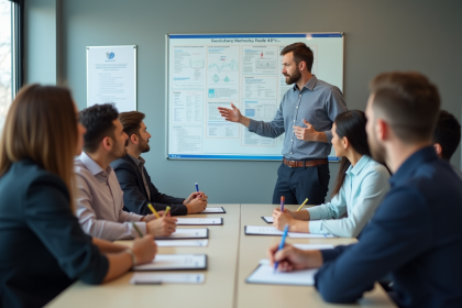 Groupe divers en formation s&eacute;curit&eacute; en salle de classe