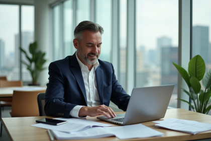 Homme d'affaires en blazer dans un bureau moderne