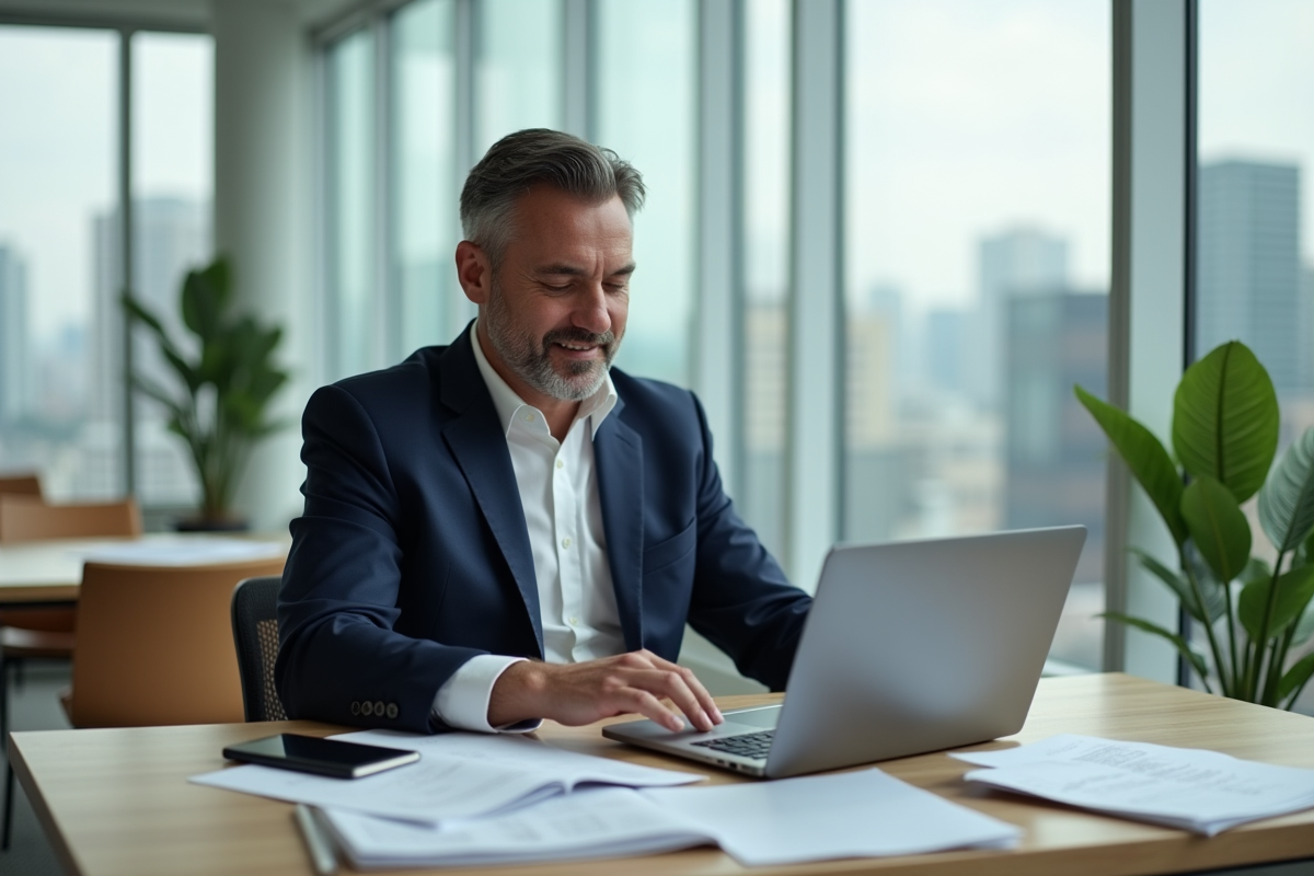 Homme d'affaires en blazer dans un bureau moderne