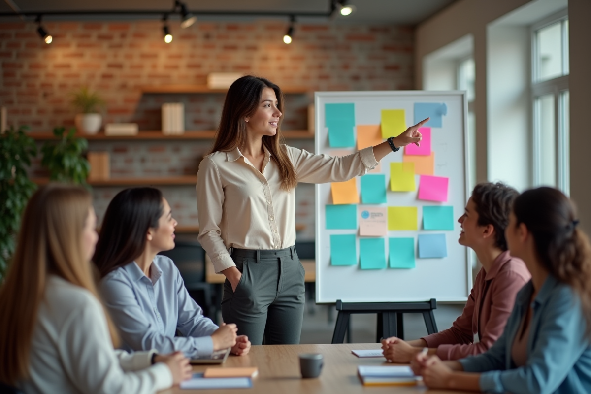 Jeune femme entrepreneure en réunion créative