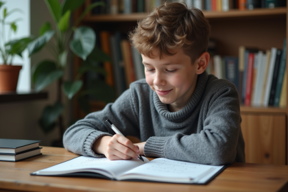 Jeune garçon concentré en étude mathématique à la maison