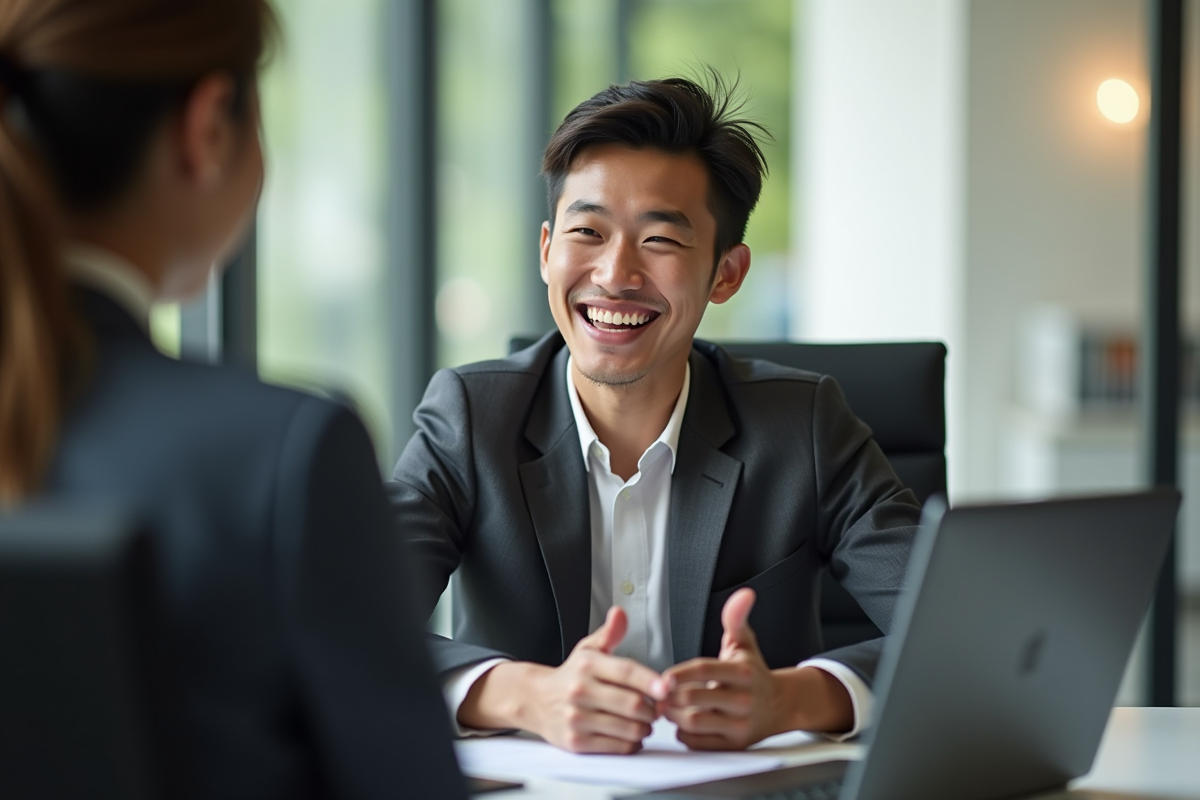 Jeune professionnel confiant dans un bureau moderne souriant