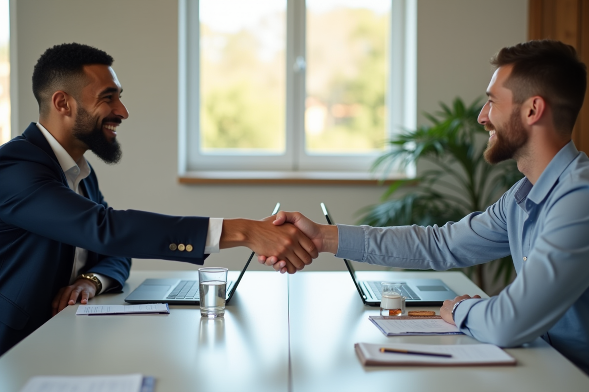 Poignée de main entre fondateur et investisseur lors d
