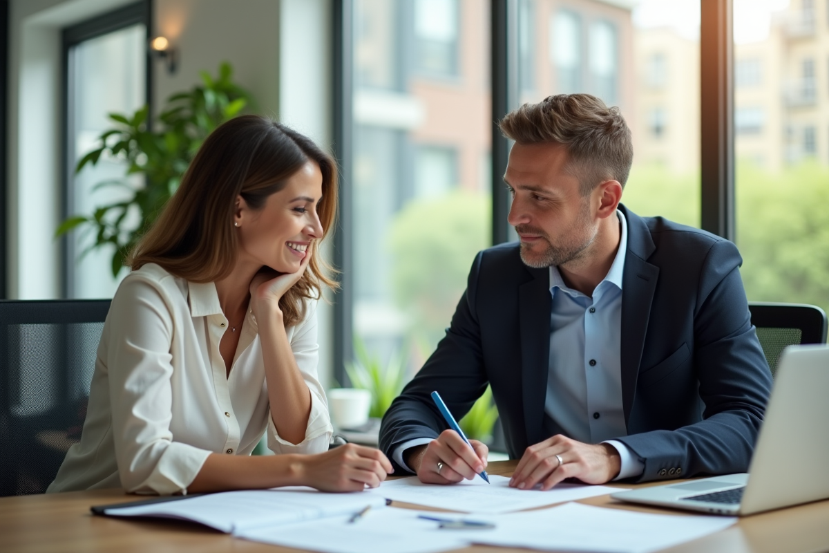 Équipe de professionnels examinant des contrats au bureau