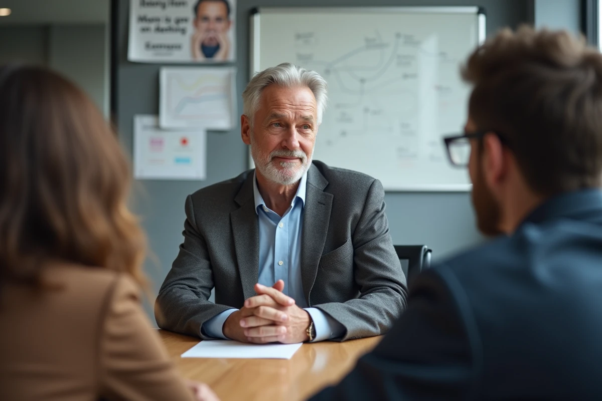 Homme senior en réunion informelle avec collègues