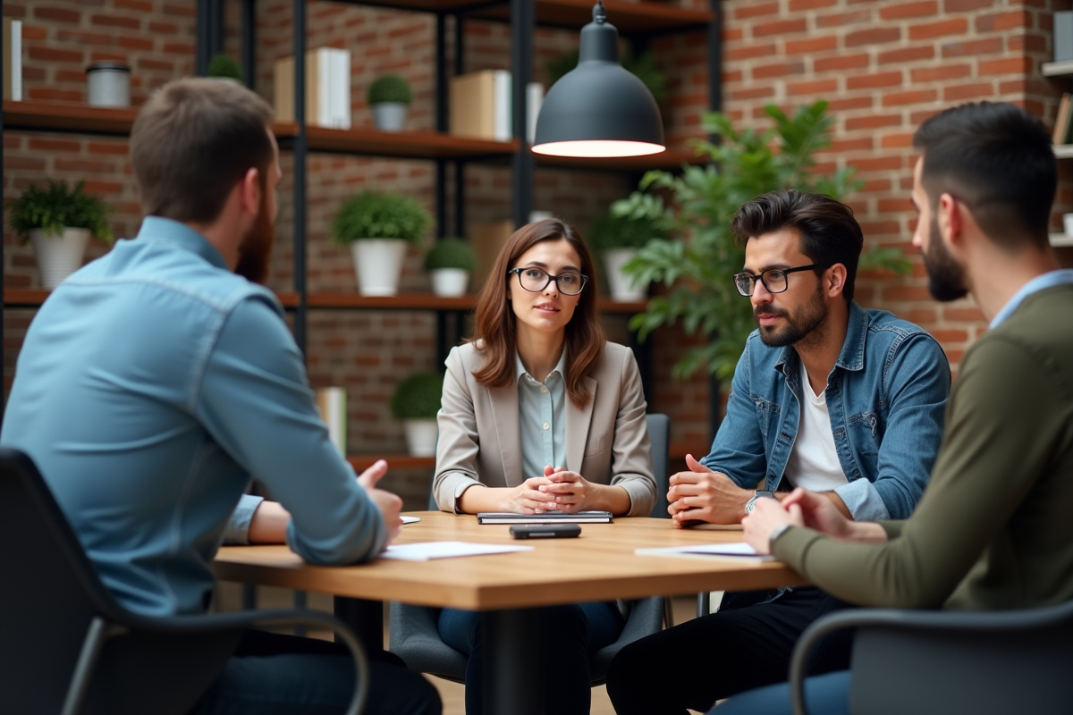 Groupe de professionnels en coworking en discussion